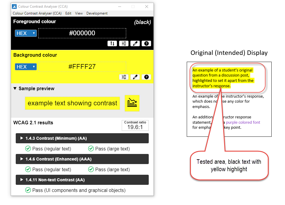 The yellow highlighted text is still passable when viewed in 